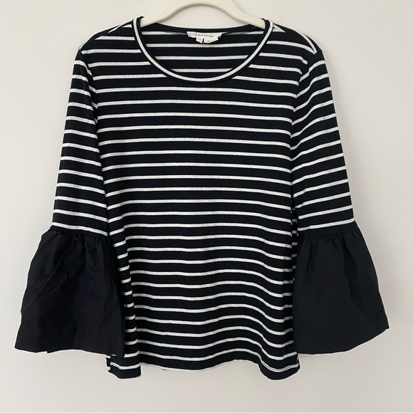 Anthropologie Adele Bell Sleeved Tee Black & White Stripes Small - Picture 4 of 11